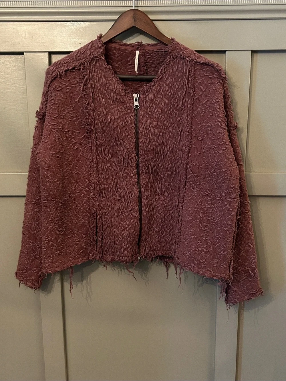 Free People Shaggy Knit Sweater Jacket Full Zip Cotton Oversized Size Small